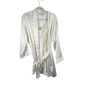 Victoria's Secret Vtg Y2K White Beaded Lace Satin Lingerie Robe Set Bride Honeym